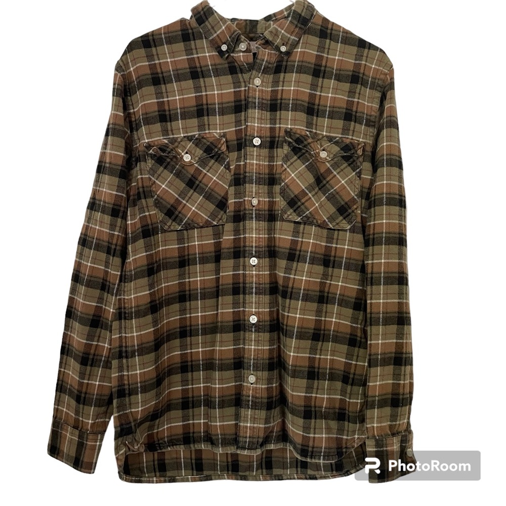 Everlane Brushed Flannel Button Down Shirt Green Plaid Mens Size M Long Sleeve